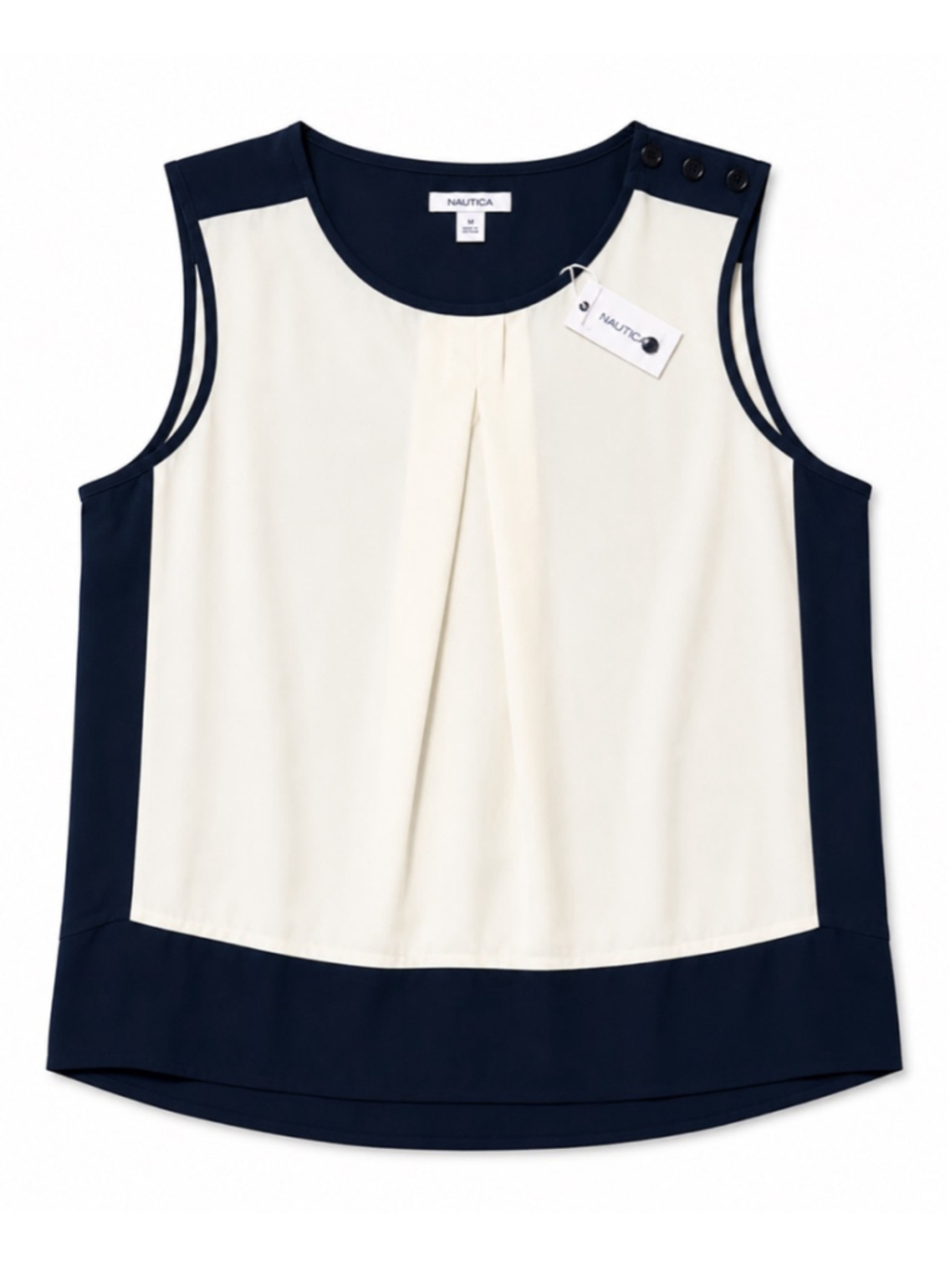 Women's Nautica Tank Top Plus XXL Navy Cream Sleeveless Blouse Summer